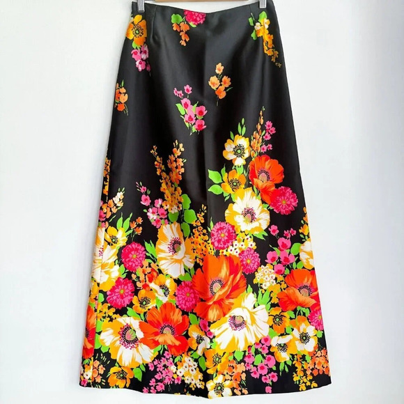 Vintage Floral Colourful High Wiast A line Maxi Skirt M - Picture 2 of 7